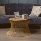Gold Wooden Top Coffee Table with Metallic Hourglass Frame | Templar