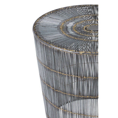 Silver Iron Wire Drum Shaped Side Table with Gold Coloured Lines | Templar