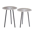 Set of Two Textured Nickel Round Side Tables with Distressed Aluminium Tops and Black Iron Legs | Templar