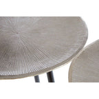 Set of Two Textured Nickel Round Side Tables with Distressed Aluminium Tops and Black Iron Legs | Templar