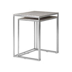 Silver Nickel Set of Two Rectangular Nesting Tables with Textured Aluminium Tops and Sleek Iron Frame | Templar