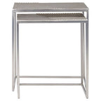 Silver Nickel Set of Two Rectangular Nesting Tables with Textured Aluminium Tops and Sleek Iron Frame | Templar