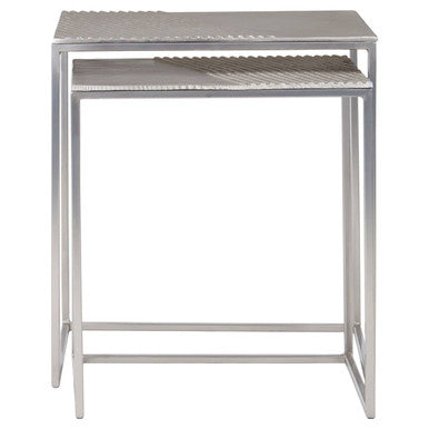 Silver Nickel Set of Two Rectangular Nesting Tables with Textured Aluminium Tops and Sleek Iron Frame | Templar