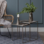 Silver Nickel Set of Two Rectangular Nesting Tables with Textured Aluminium Tops and Sleek Iron Frame | Templar
