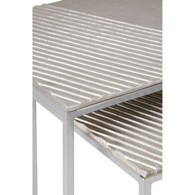 Silver Nickel Set of Two Rectangular Nesting Tables with Textured Aluminium Tops and Sleek Iron Frame | Templar