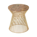 Natural Wood Top Small Coffee Table with Gold Open Wire Hourglass Design Base | Templar