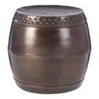 Metallic Brown Iron Set of 2 Drum Style Side Tables with Hammered Tops | Reza