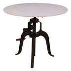 White Marble Top Small Bar Table with Black Iron Cabriole Legs and Crank Mechanism | Vasco