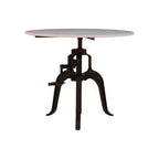 White Marble Top Small Bar Table with Black Iron Cabriole Legs and Crank Mechanism | Vasco
