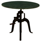 Green Marble Top Small Bar Table with Black Iron Cabriole Legs and Crank Mechanism | Vasco