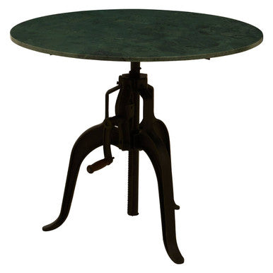 Green Marble Top Small Bar Table with Black Iron Cabriole Legs and Crank Mechanism | Vasco