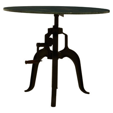 Green Marble Top Small Bar Table with Black Iron Cabriole Legs and Crank Mechanism | Vasco