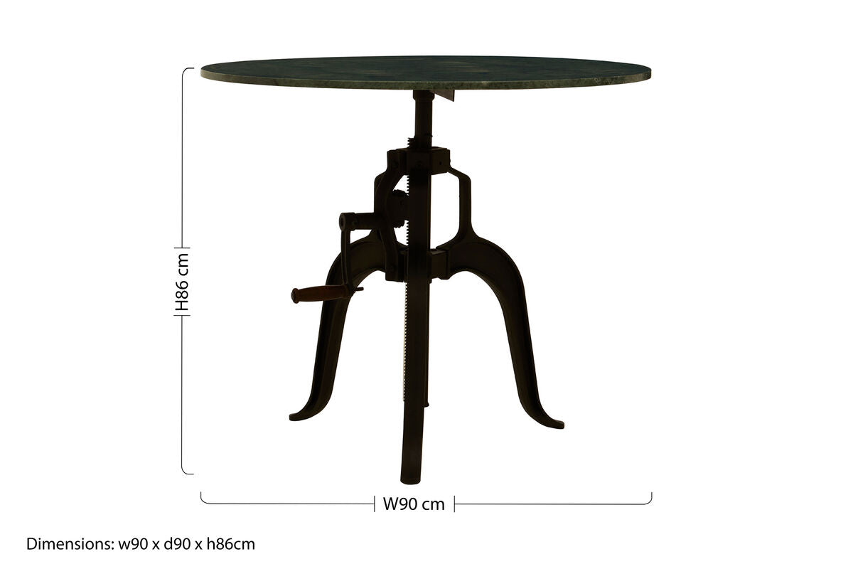 Green Marble Top Small Bar Table with Black Iron Cabriole Legs and Crank Mechanism | Vasco