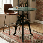 Green Marble Top Small Bar Table with Black Iron Cabriole Legs and Crank Mechanism | Vasco