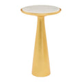 White Marble Top Large Side Table with Gold Finish Conical Wood Base | Lino
