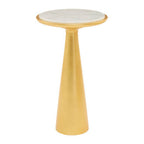 White Marble Top Large Side Table with Gold Finish Conical Wood Base | Lino