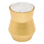 Small Gold Drum Wood Side Table with White Marble Top | Lino