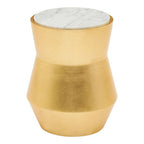 Small Gold Drum Wood Side Table with White Marble Top | Lino