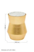 Small Gold Drum Wood Side Table with White Marble Top | Lino