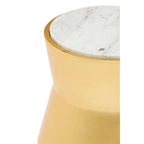 Small Gold Drum Wood Side Table with White Marble Top | Lino