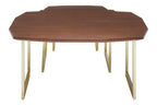 Set of 3 Brown Walnut Wood Nesting Side Tables with Gold Finish Metal Legs | Villi