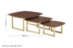 Set of 3 Brown Walnut Wood Nesting Side Tables with Gold Finish Metal Legs | Villi