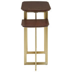Brown Wood Multi Level 3 Tier Console Table with Gold Finish Metal Frame | Villi