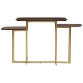Brown Wood Multi Level 3 Tier Console Table with Gold Finish Metal Frame | Villi