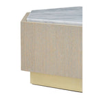 White Marble Top Hexagonal Small Side Table with Whitewash Oak Body and Gold Finish Base | Villi