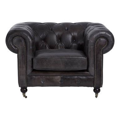 Dark Grey Brown Leather Chesterfield Chair | Victor
