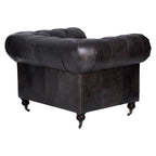 Dark Grey Brown Leather Chesterfield Chair | Victor