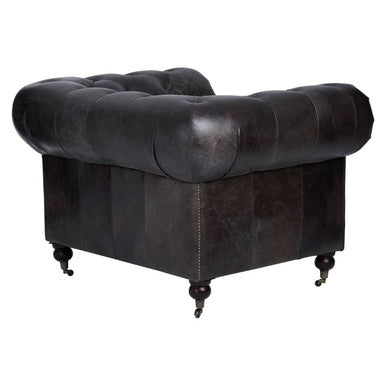 Dark Grey Brown Leather Chesterfield Chair | Victor