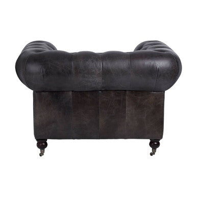 Dark Grey Brown Leather Chesterfield Chair | Victor