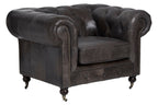Dark Grey Brown Leather Chesterfield Chair | Victor