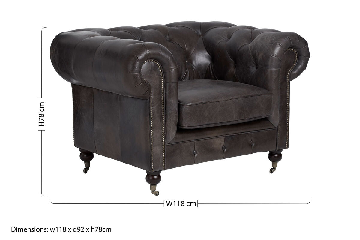 Dark Grey Brown Leather Chesterfield Chair | Victor