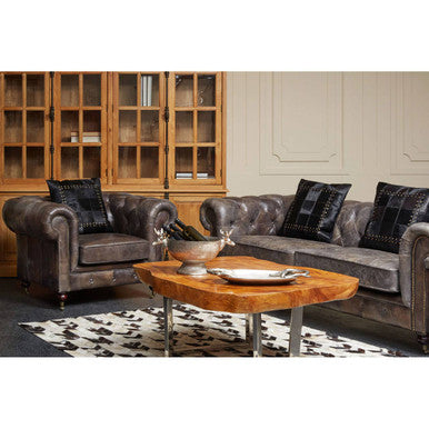 Dark Grey Brown Leather Chesterfield Chair | Victor