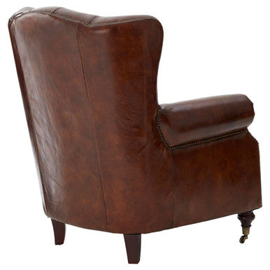 Brown Leather Scroll Armchair | Victor