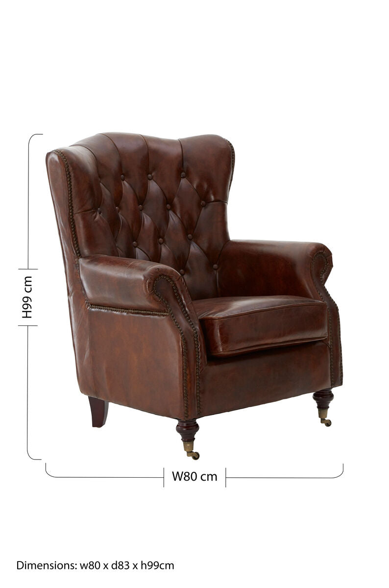 Brown Leather Scroll Armchair | Victor