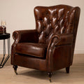 Brown Leather Scroll Armchair | Victor