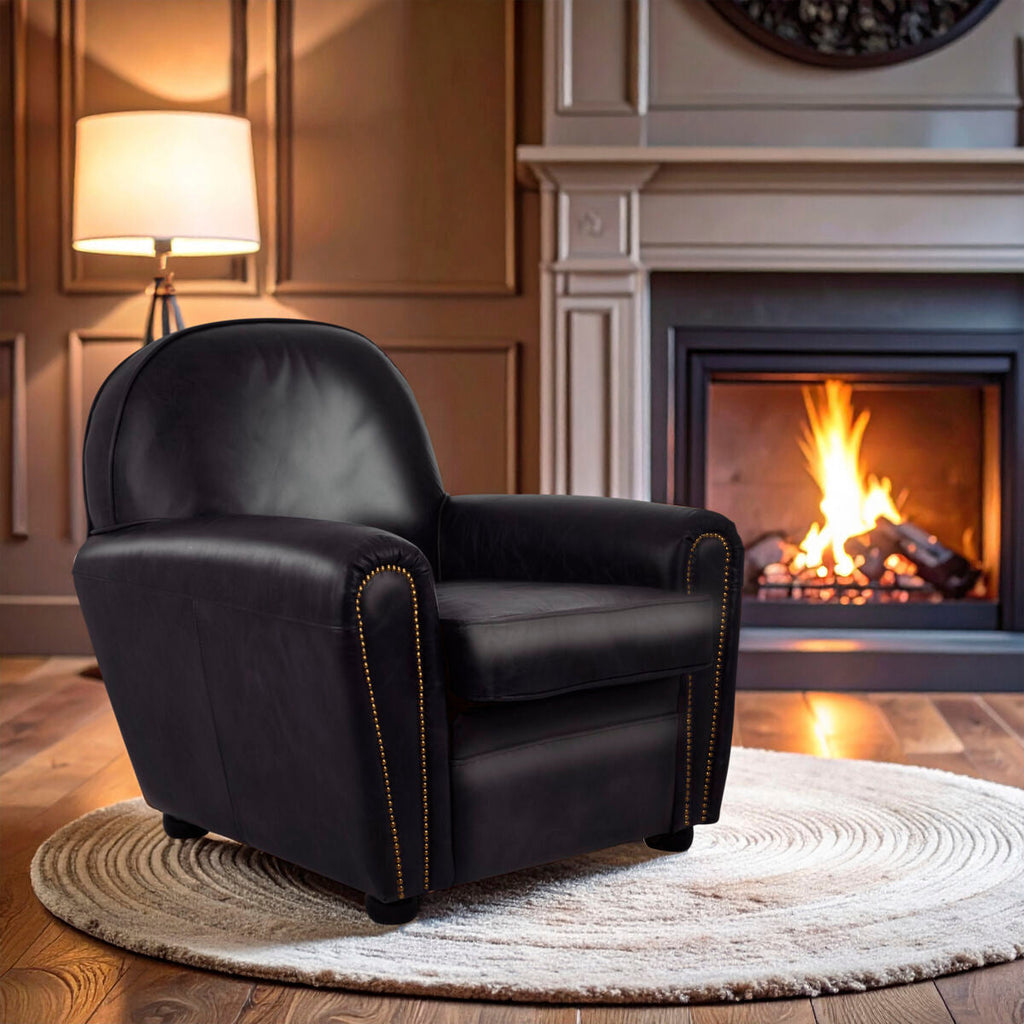 Black Leather Classic Armchair | Victor