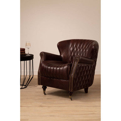 Brown Leather Winged Back Armchair | Victor