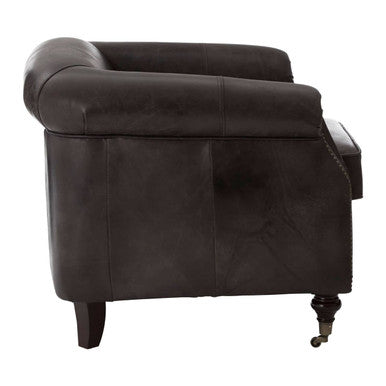 Dark Grey Brown Leather Curved Armchair | Victor