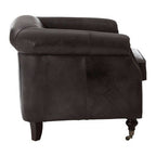 Dark Grey Brown Leather Curved Armchair | Victor