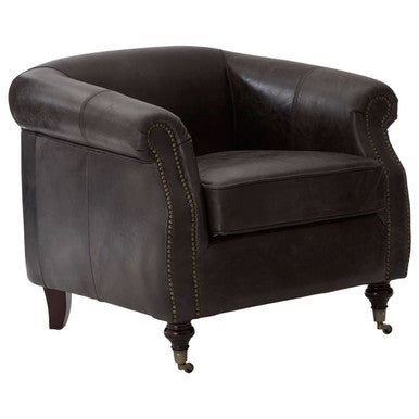 Dark Grey Brown Leather Curved Armchair | Victor