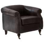 Dark Grey Brown Leather Curved Armchair | Victor