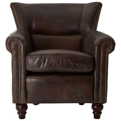 Dark Grey Brown Leather Armchair | Victor