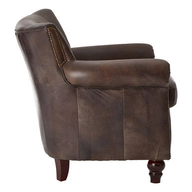 Dark Grey Brown Leather Armchair | Victor