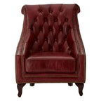 Deep Red Leather Lounge Chair with Tufted Back | Victor