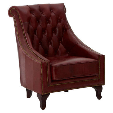 Deep Red Leather Lounge Chair with Tufted Back | Victor