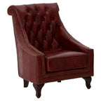 Deep Red Leather Lounge Chair with Tufted Back | Victor